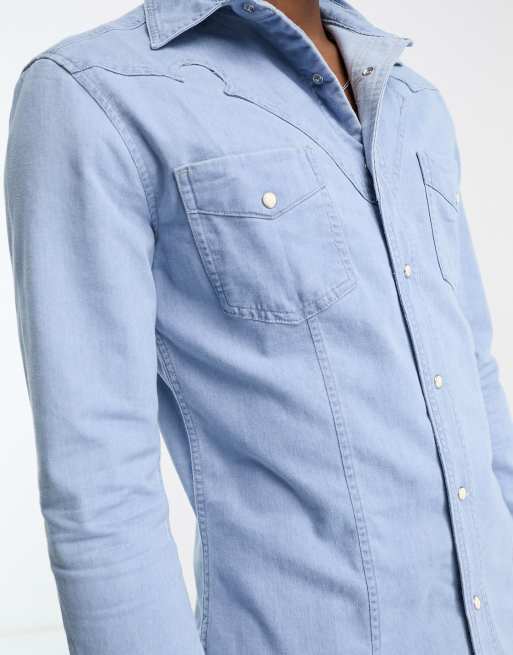 エイソス ASOS DESIGN skinny denim shirt with western detail in