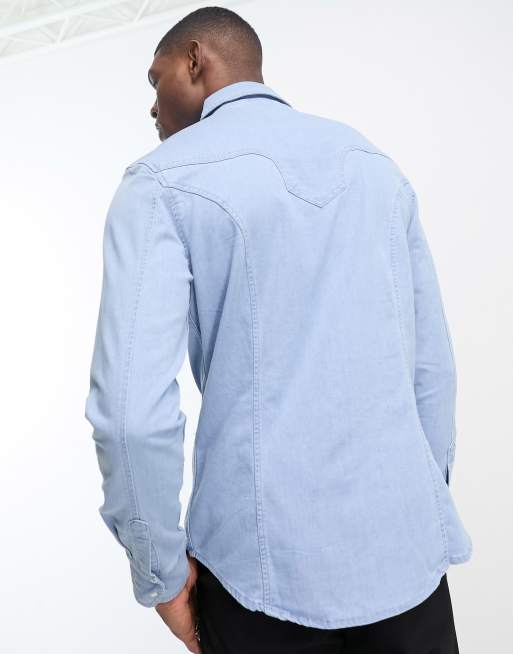 エイソス ASOS DESIGN skinny denim shirt with western detail in