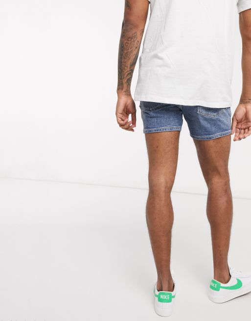 ASOS DESIGN skinny denim short in mid wash blue in shorter length