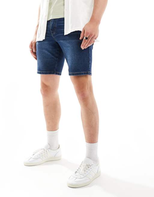 ASOS DESIGN - Skinny denim short met normale lengte in getint blauw
