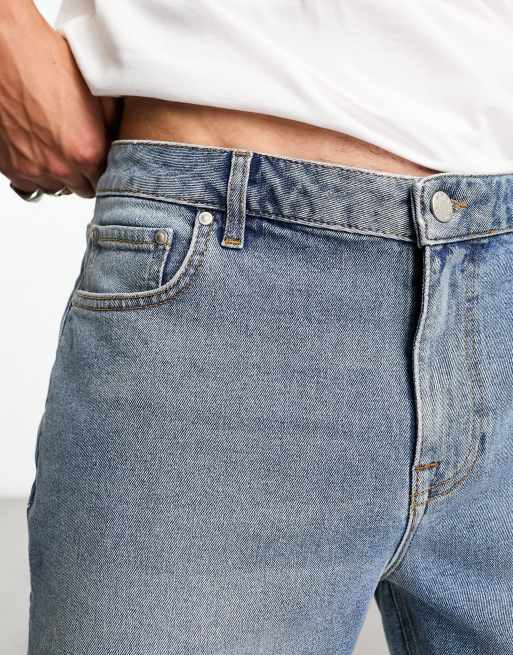 ASOS DESIGN - Skinny denim short met normale lengte in mid-wash blauw, 3 van 4