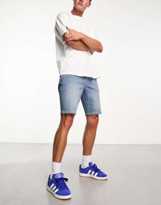 ASOS DESIGN - Skinny denim short met normale lengte in mid-wash blauw, 4 van 4