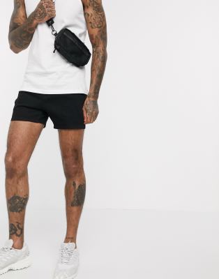 mens black skinny jean shorts