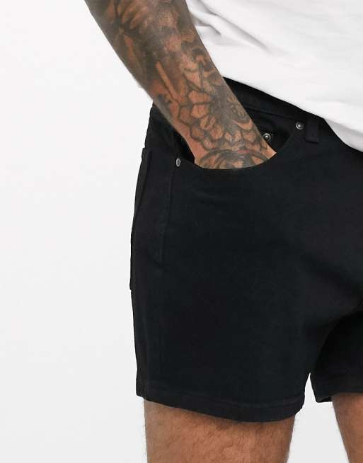 ASOS DESIGN skinny denim shorts in black in shorter length, 3 of 4
