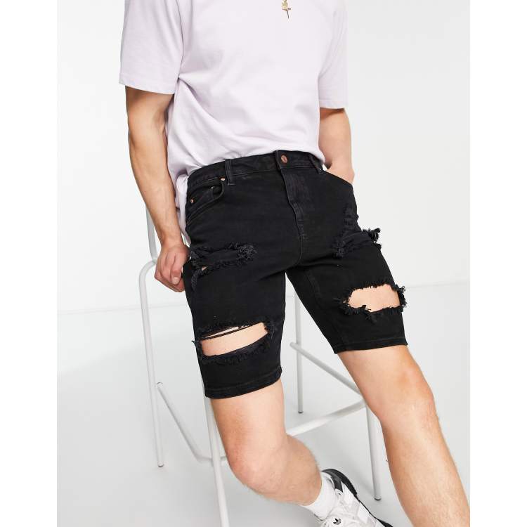 Mens black store skinny ripped shorts