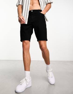 Asos Design Classic Rigid Denim Short In Black