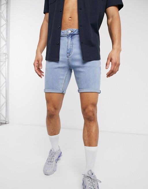 ASOS DESIGN skinny denim shorts in light wash blue