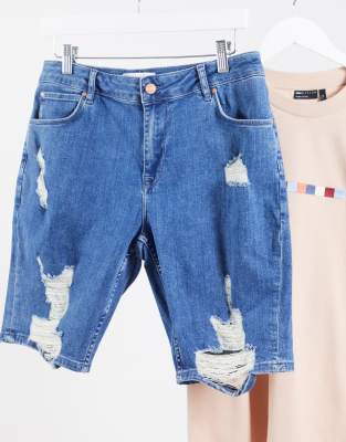 mid blue denim shorts