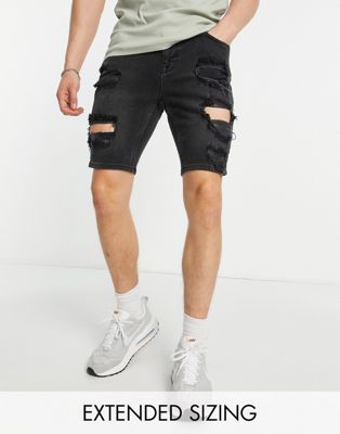 ASOS DESIGN skinny denim shorts in washed black with heavy