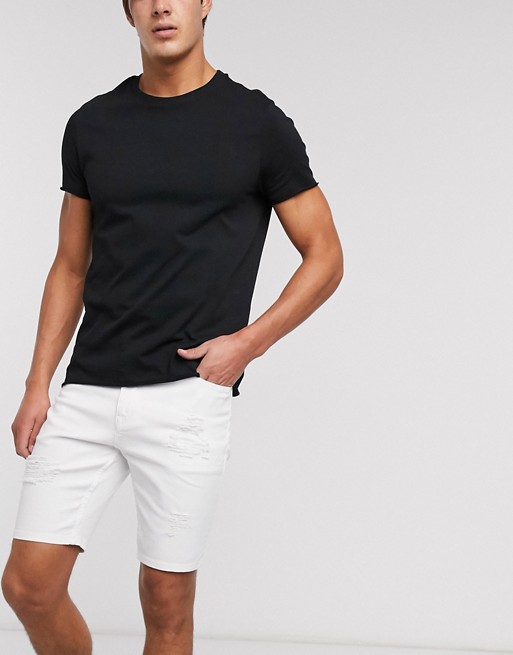 ASOS DESIGN skinny denim shorts in white with rips