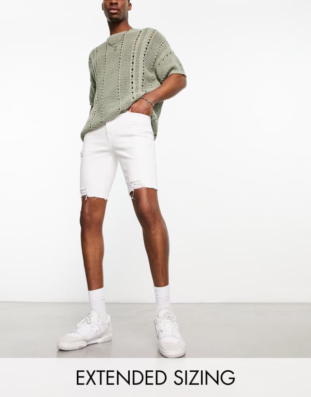 ASOS DESIGN skinny denim shorts in white with rips