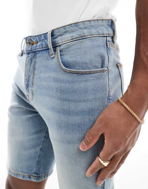 ASOS DESIGN - Skinny denimshorts i mid wash blå, 3 af 5