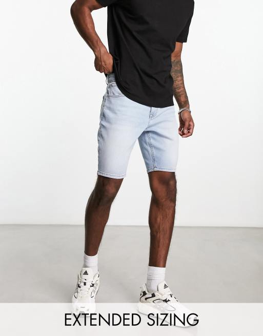 ASOS DESIGN - Skinny-denimshorts med lyseblå vintagefarve i almindelig længde