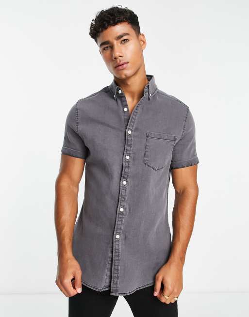 ASOS DESIGN - Skinny-denimskjorte i vasket sort