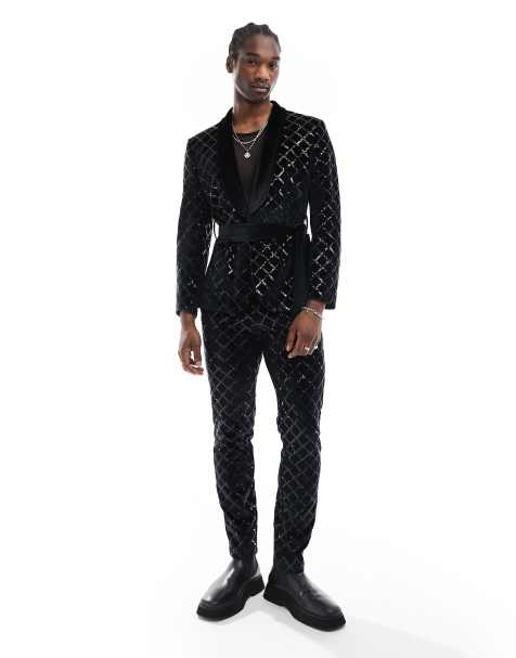ASOS DESIGN skinny diamond sequin suit pants in black - view 1
