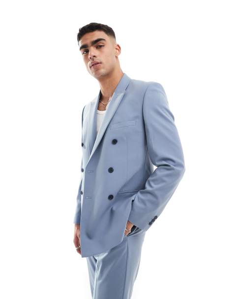 ASOS DESIGN skinny double breasted blazer in blue - view 1