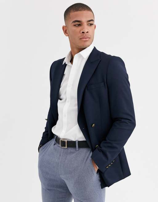 Navy blue double-breasted essential Blazer with 6 brass buttons