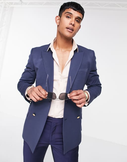 ASOS DESIGN wedding skinny blazer with gold buttons in sage green