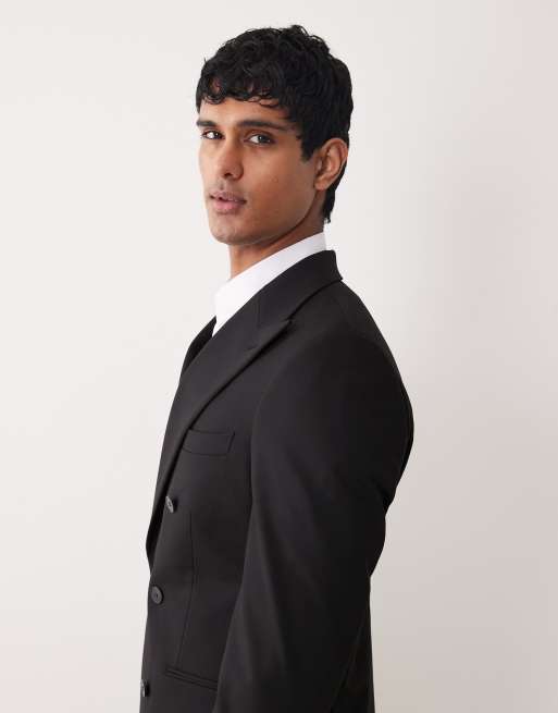 ASOS DESIGN - Skinny double-breasted colbert in zwarte keperstof, 3 van 5