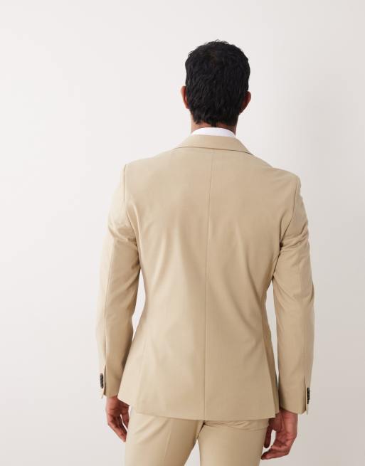 ASOS DESIGN - Skinny double-breasted colbert met textuur in steenkleurige keperstof, 5 van 5