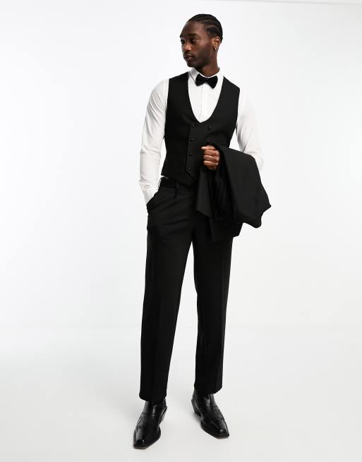 ASOS DESIGN - Skinny double breasted smoking-gilet in zwart