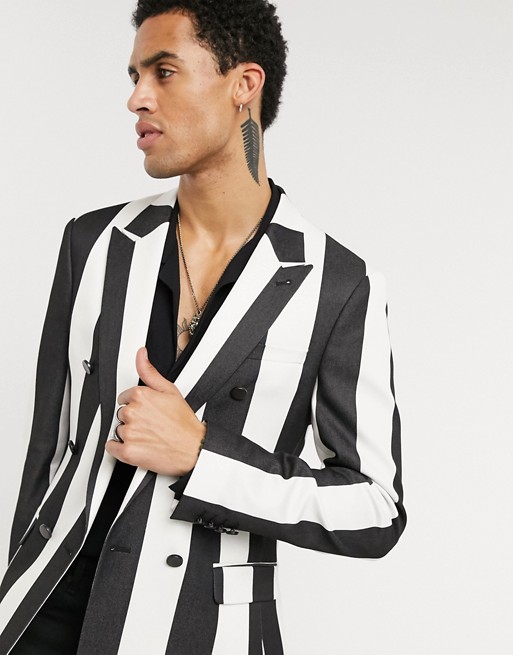 ASOS DESIGN skinny double breasted stripe blazer with black buttons