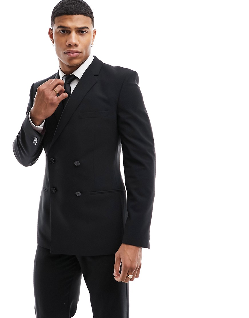ASOS DESIGN skinny double breasted suit jacket in black