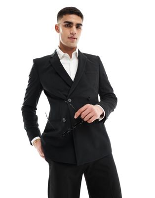 Asos Design Skinny Double Breasted Suit Jacket In Black