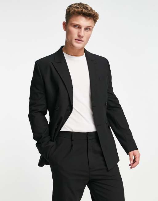 ASOS DESIGN skinny double breasted suit jacket in black | ASOS