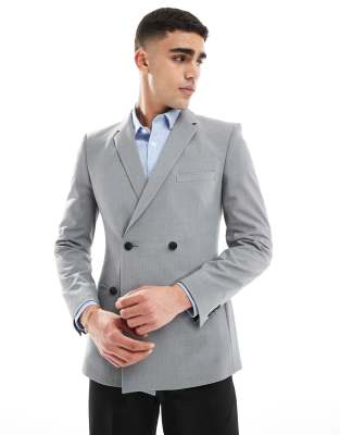 Asos Design Skinny Double Breasted Suit Jacket In Gray