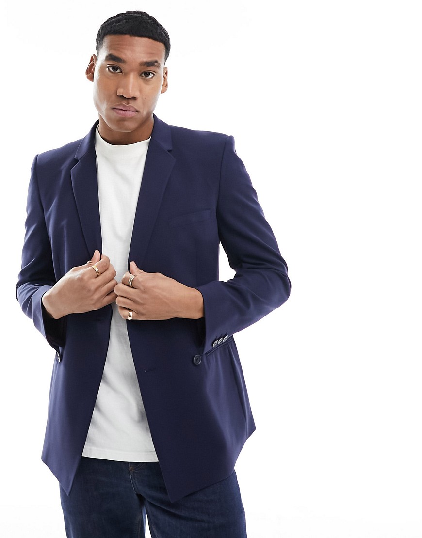 ASOS DESIGN skinny double breasted suit jacket in navy
