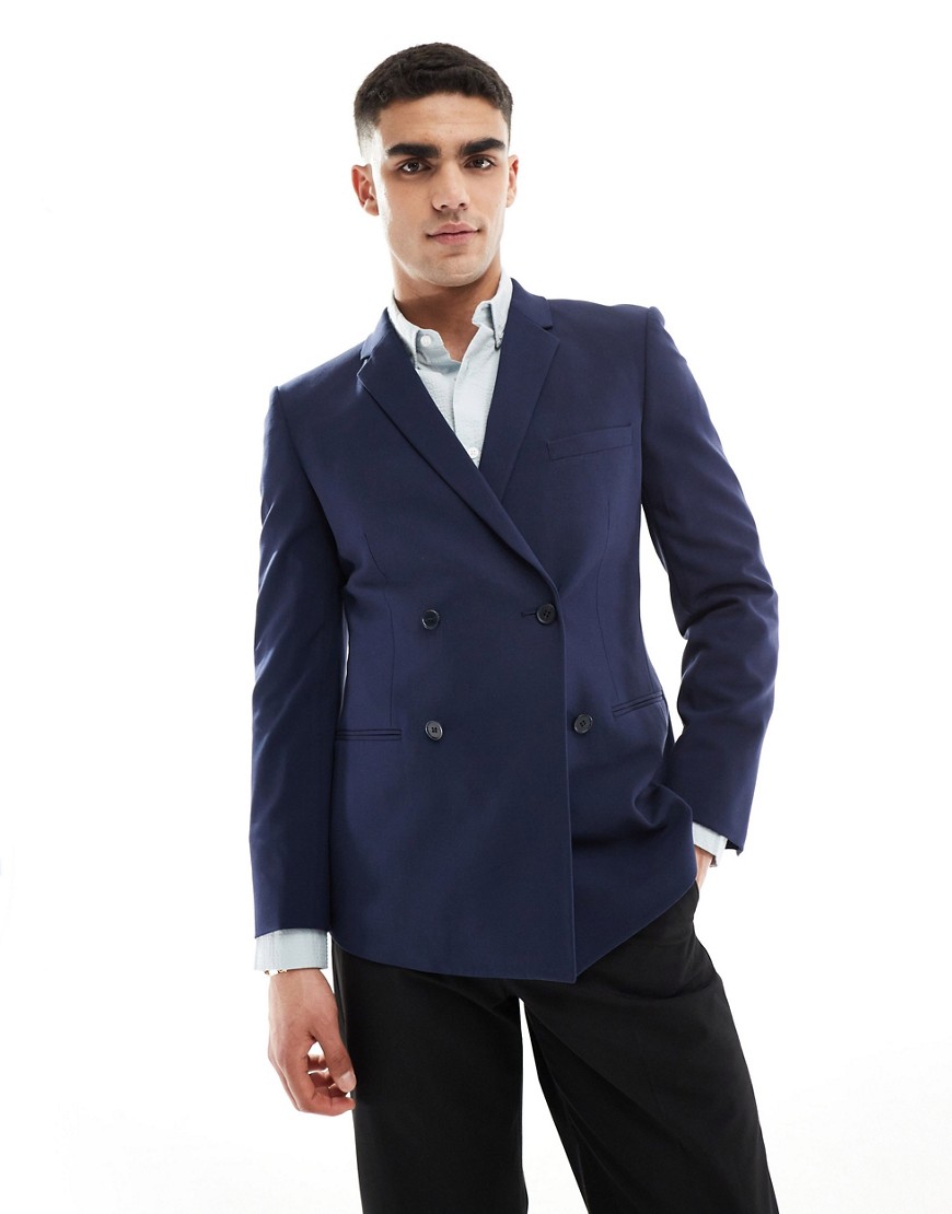 ASOS DESIGN skinny double breasted suit jacket in navy