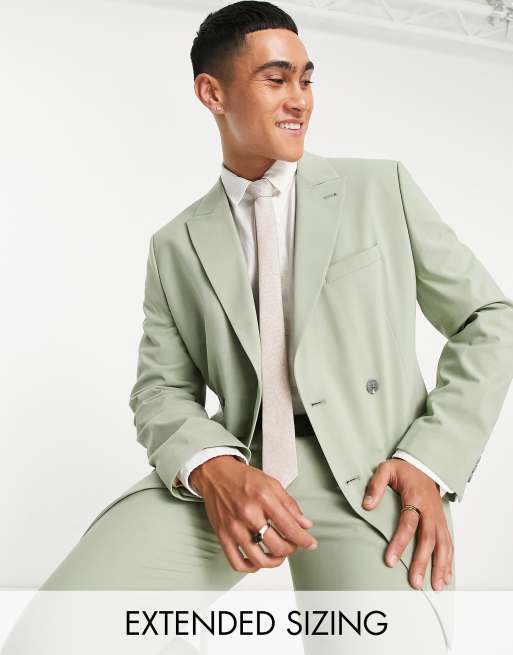 Asos Design Skinny Double Breasted Suit Jacket In Sage Green Asos 