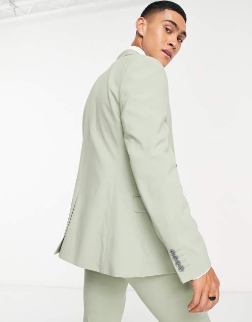 ASOS DESIGN skinny double breasted suit jacket in sage green