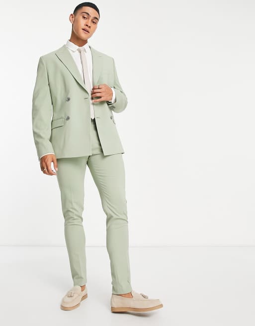 ASOS DESIGN skinny double breasted suit jacket in sage green