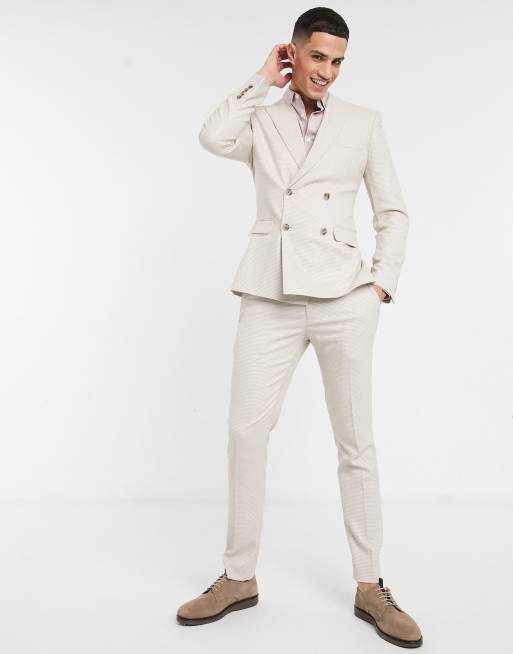 ASOS DESIGN super skinny double breasted suit jacket in stone