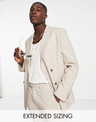 ASOS DESIGN skinny double breasted suit jacket in stone-Neutral