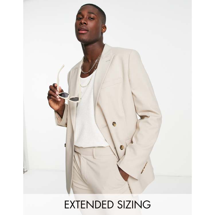 ASOS DESIGN super skinny double breasted suit jacket in stone