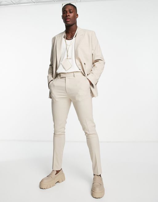 ASOS DESIGN skinny double breasted suit jacket in stone, 3 of 4