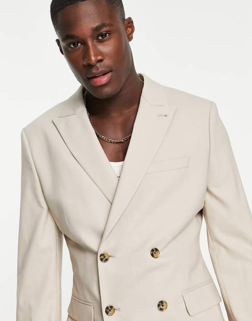 ASOS DESIGN super skinny double breasted suit jacket in stone