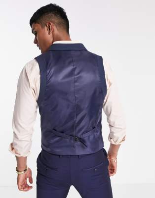 ASOS DESIGN skinny double breasted waistcoat with gold chain in navy