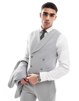 skinny double breasted wool look suit vest in gray