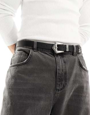 ASOS DESIGN ASOS DESIGN skinny faux leather belt with pentagon silver buckle in black