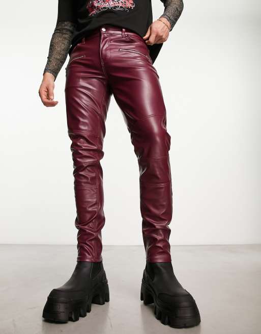 Burgundy leather best sale pants mens