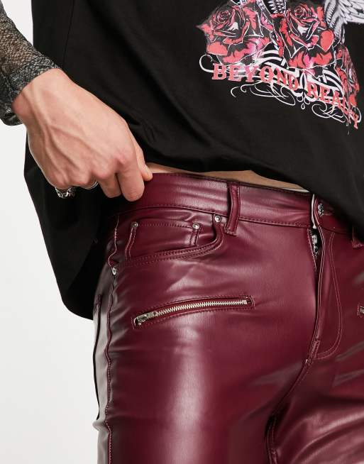 Deep Red Faux Leather Joggers