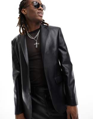 ASOS DESIGN ASOS DESIGN skinny faux leather suit jacket in black