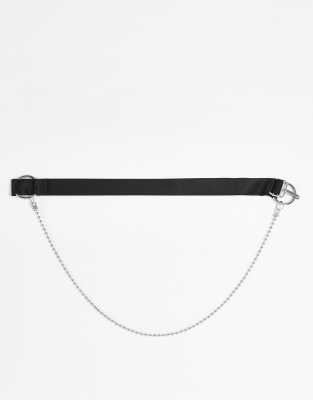 ASOS DESIGN skinny festival webbing belt with chain and clip fastening in black