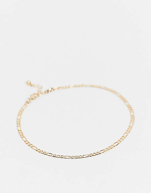 ASOS DESIGN skinny figaro chain anklet in gold tone