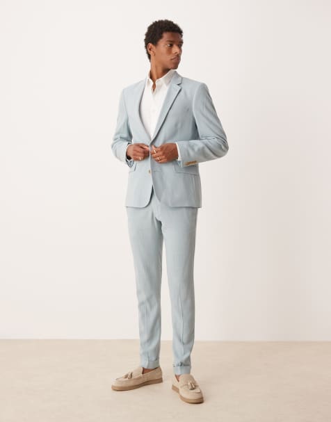 ASOS DESIGN – Skinny Fit Anzughose in Hellblau mit Leinenanteil und sehr feiner Struktur - view 1