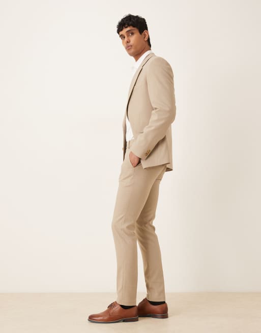 ASOS DESIGN – Skinny-Fit-Anzughose in Steinbeige mit feiner Struktur, 3 von 5